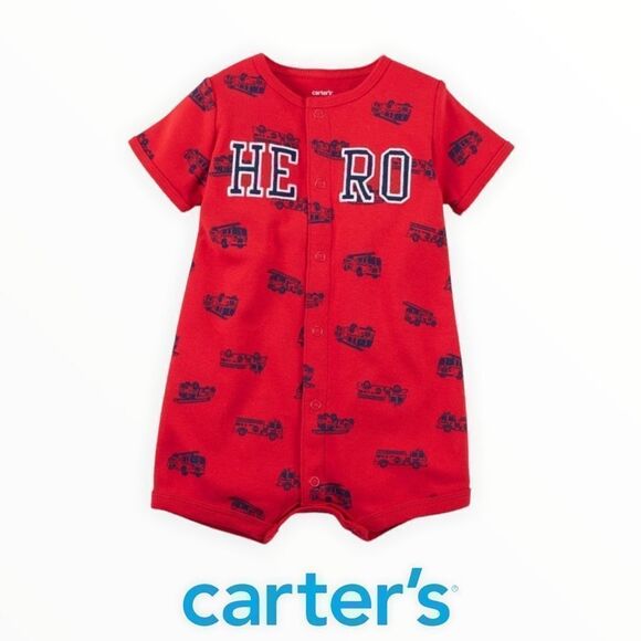 CARTER’s | Red | FIRE HERO Cotton Romper - Picture 1 of 2